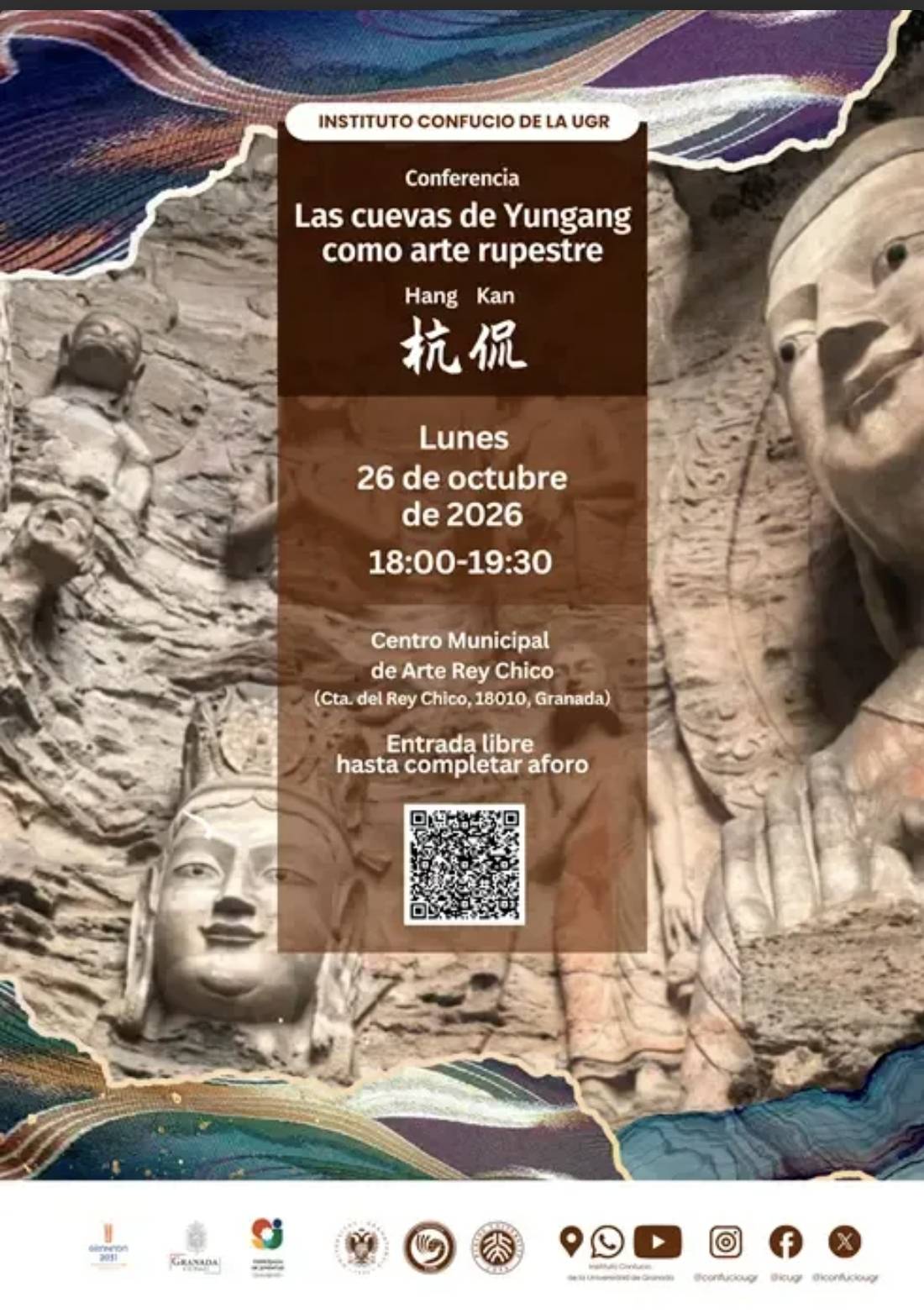 Cartel de la conferencia «Las cuevas de Yungang como arte rupestre» del Instituto Confucio de la UGR